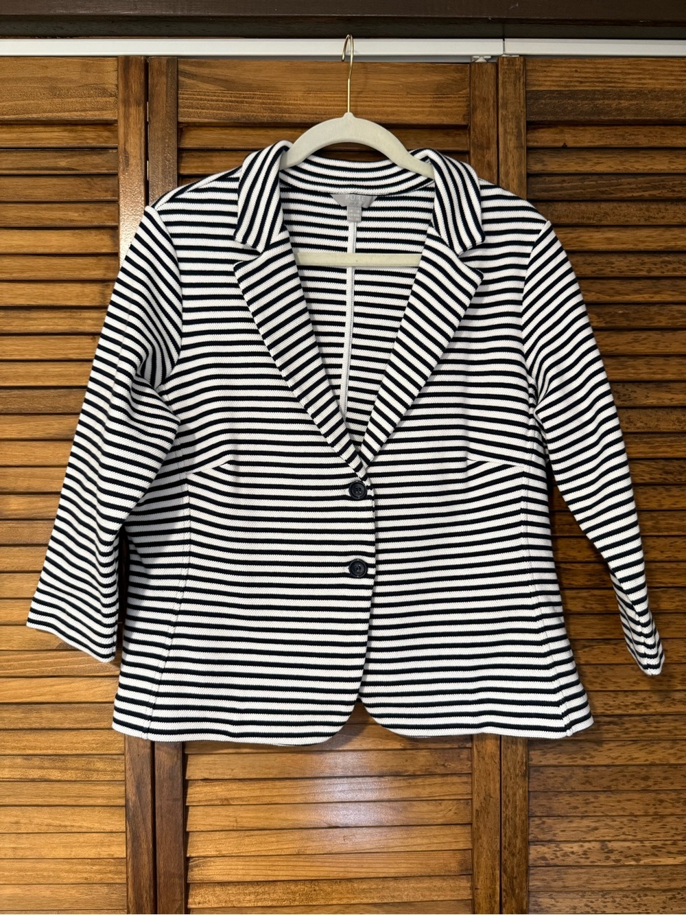 Pure Collection Striped Cotton Knit Blazer Navy White Size US 14/16